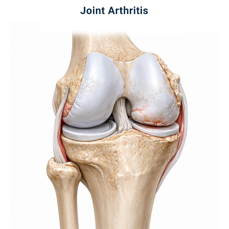 Medical illustration of knee joint arthritis with cartilage degeneration, treated at Pain Management NYC